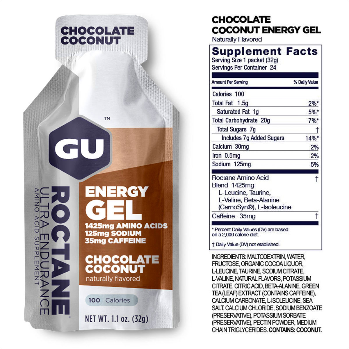 Gu Roctane Energy Gel Caja x24 (Chocolate Coconut - 35mg cafeína) - Imagen 2