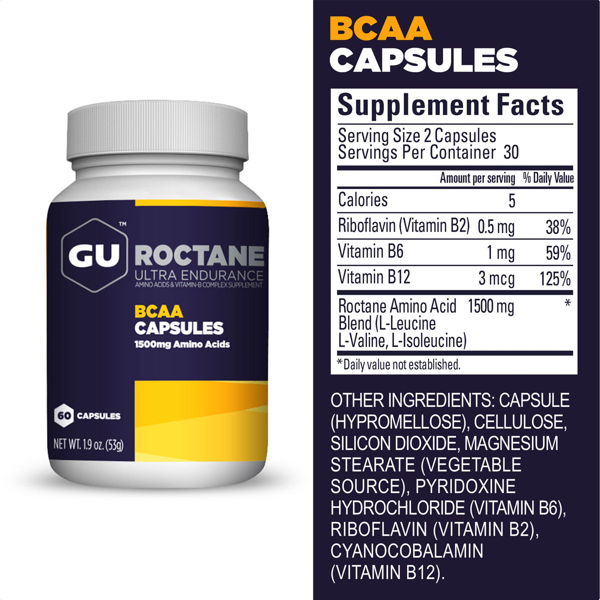 Cápsulas Gu Roctane BCAA Aminoácidos 1500mg (30 Servicios) - Imagen 2