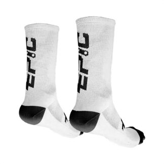 Medias Ciclismo Epic Bikes Caña Alta (Blanco Logo Negro)
