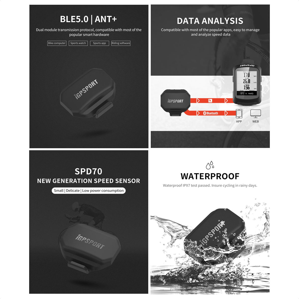 Sensor De Velocidad iGPSport SPD70 Bluetooth ANT+ - Imagen 3