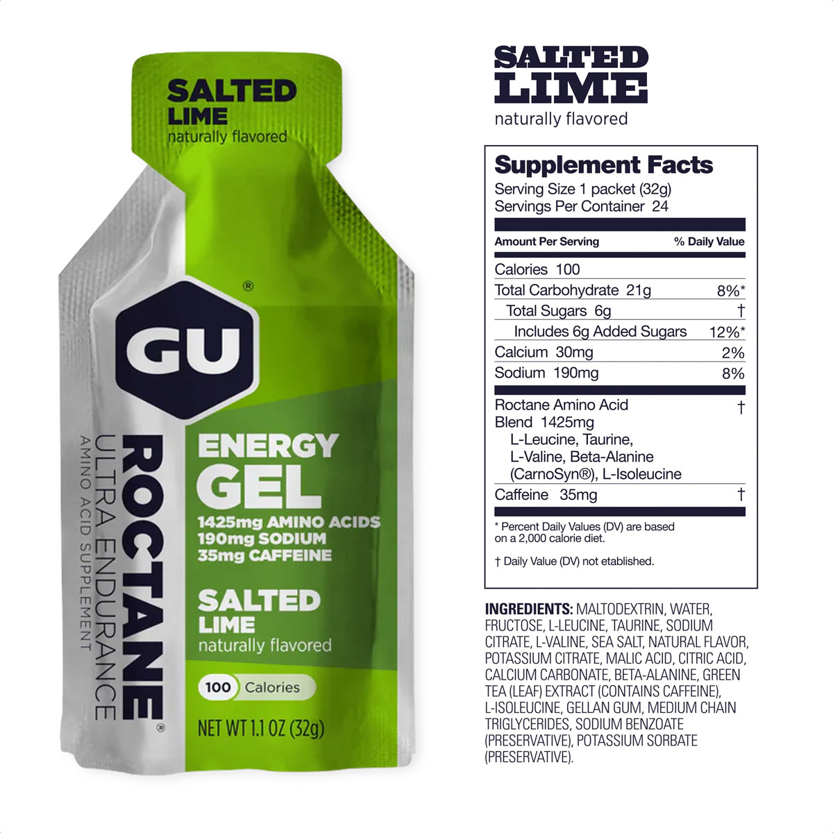 Gu Roctane Energy Gel Caja x24 (Salted Lime - 35mg Cafeína) - Imagen 2