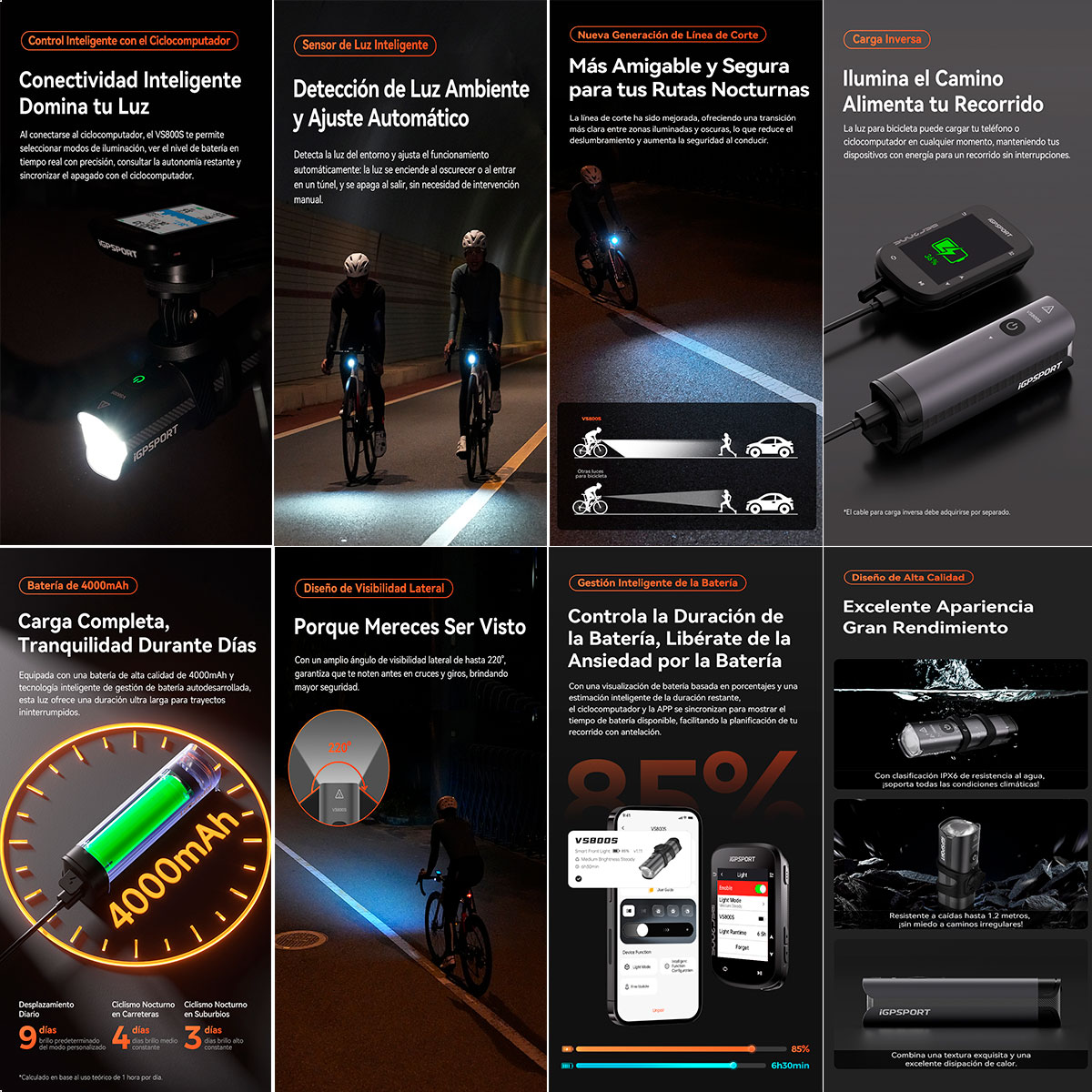 Luz Led Delantera iGPSport VS800S Smart Frontlight 800lm - Imagen 3