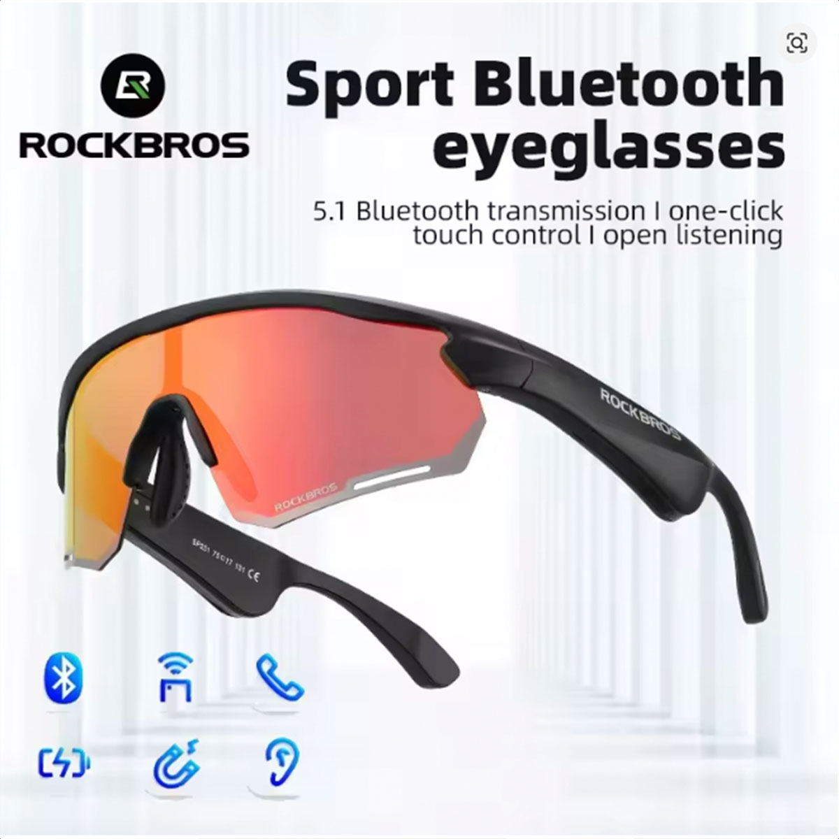 Lentes Ciclismo ROCKBROS SP251 Con Auriculares Bluetooth (Black - Polarized Red) - Imagen 3